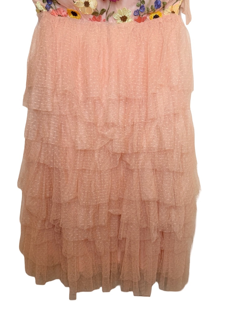 NWT Just Me Floral Embroidered One Shoulder Tiered Tulle Midi Blush Pink Dress M - Picture 5 of 7